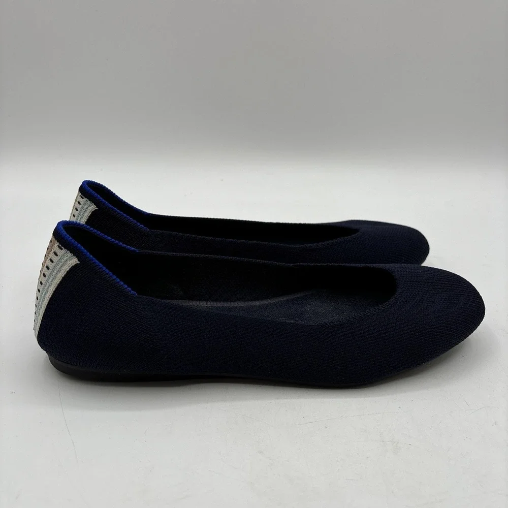 Rothy's The Square Ballet Flat Women's Size 5.5 Navy Heel Stripe Shoes